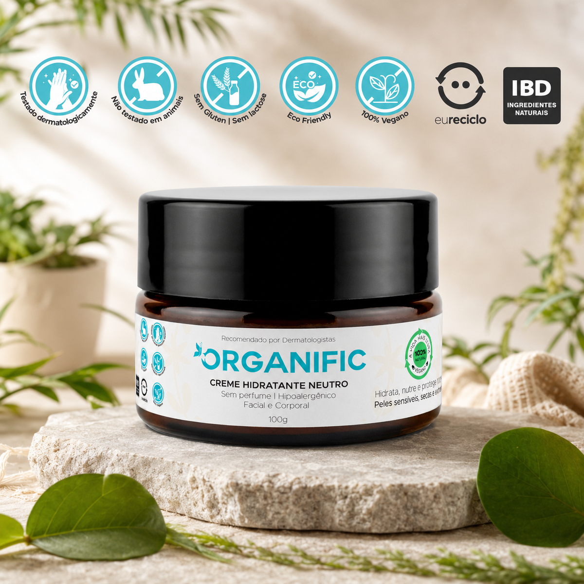 Kit Sabonete Líquido 250ml + Creme Hidratante 100g Natural Neutro Sem Perfume - Organific