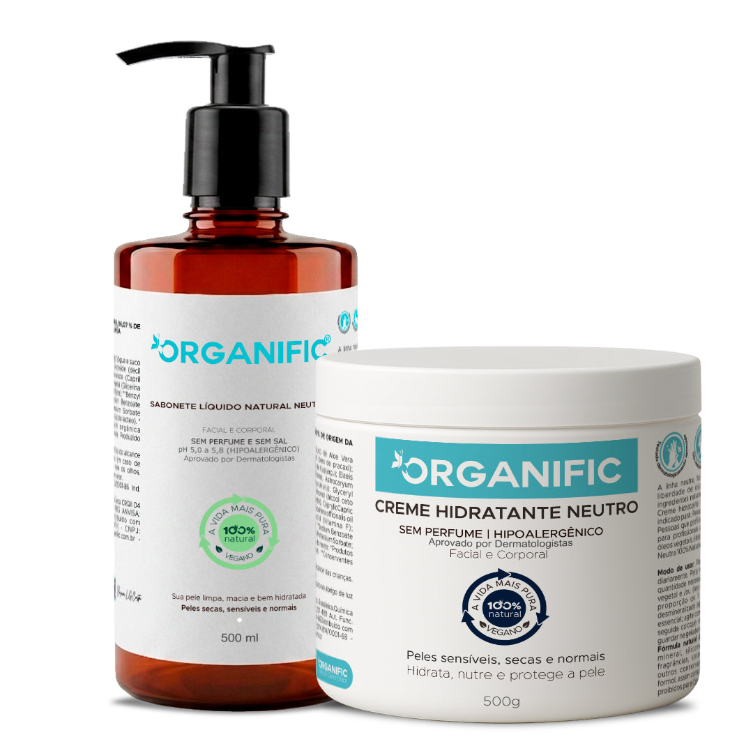 Kit Sabonete Líquido 500ml + Creme Hidratante 500g Natural Neutro Sem Perfume - Organific