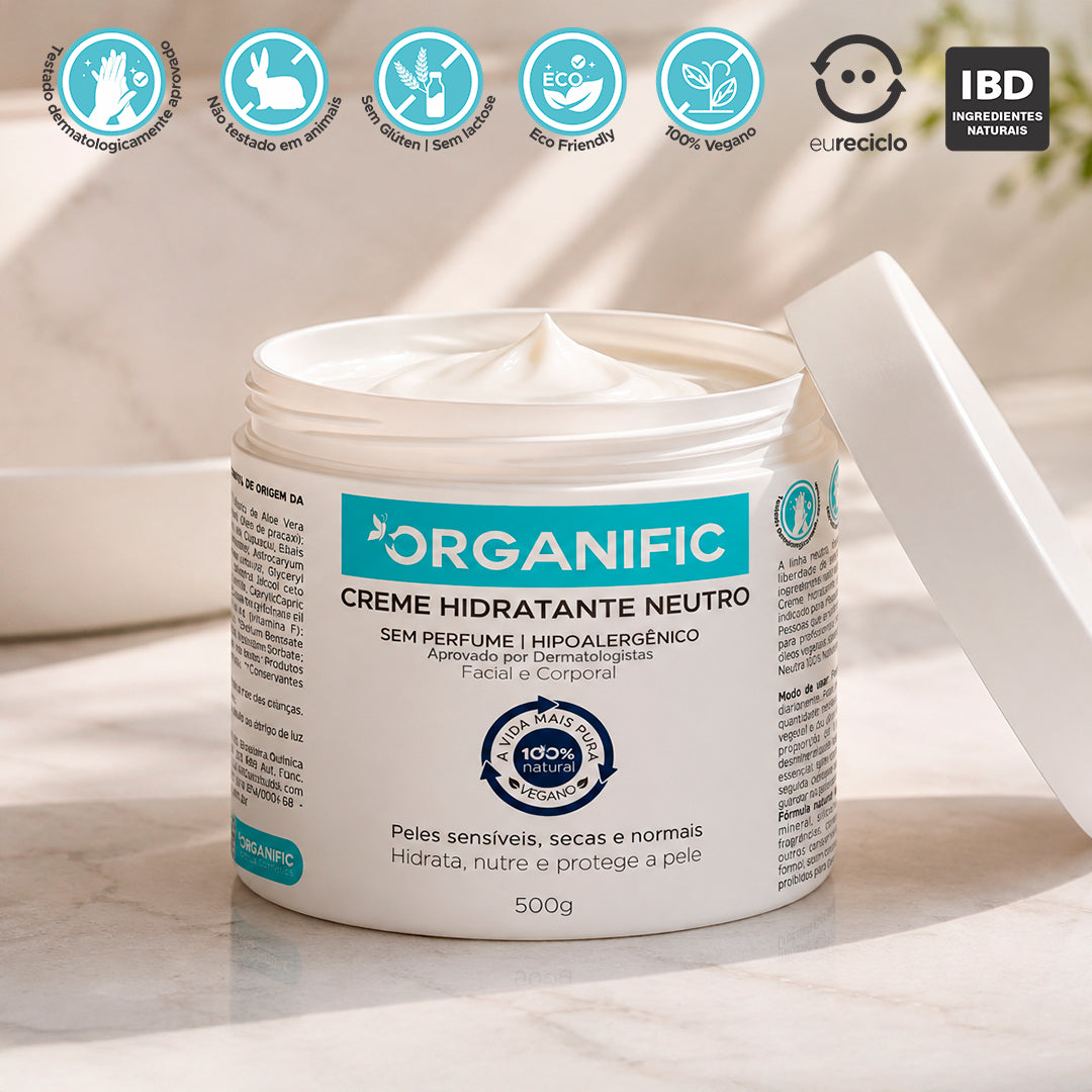 Kit Sabonete Líquido 500ml + Creme Hidratante 500g Natural Neutro Sem Perfume - Organific