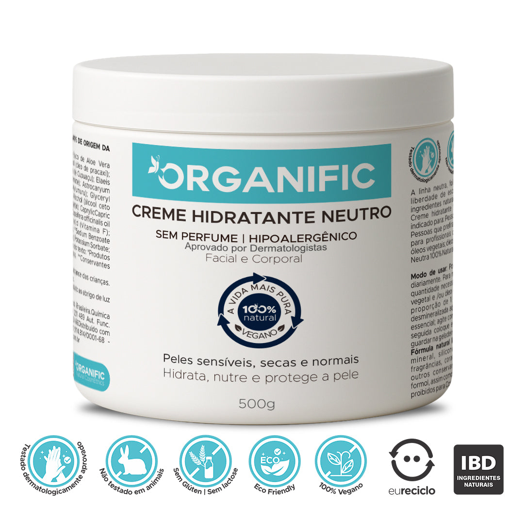 Kit Sabonete Líquido 500ml + Creme Hidratante 500g Natural Neutro Sem Perfume - Organific