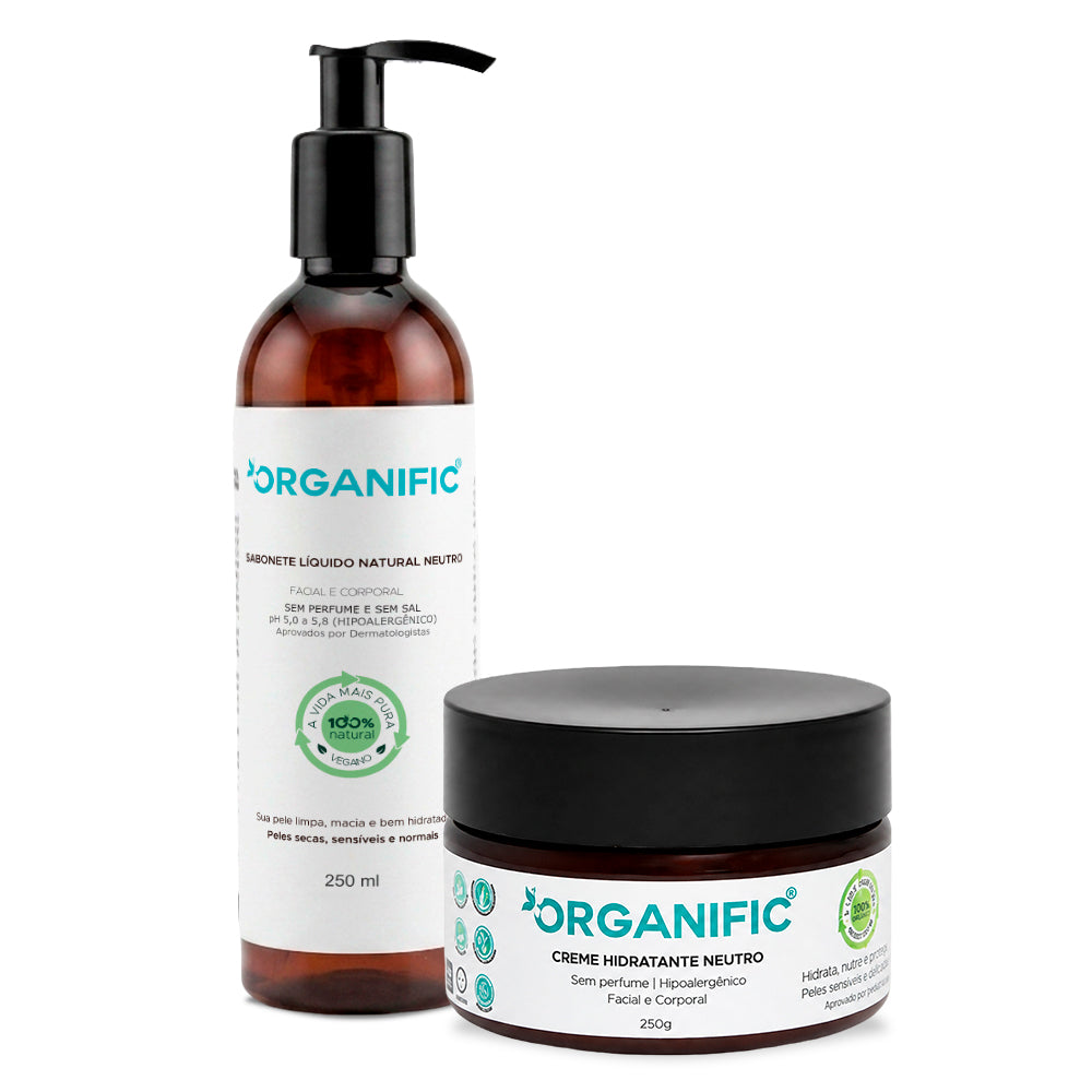 Kit Sabonete Líquido 250ml + Creme Hidratante 250g Natural Neutro Sem Perfume - Organific (Cópia)