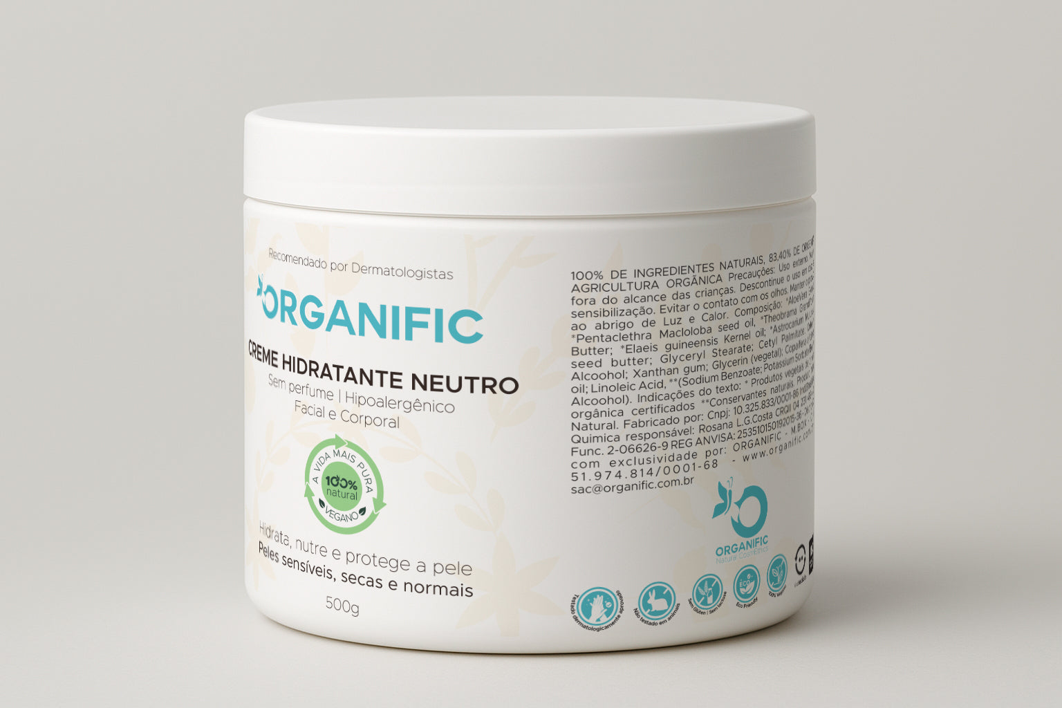 Creme hidrante neutro facial e corporal 500g - Organific