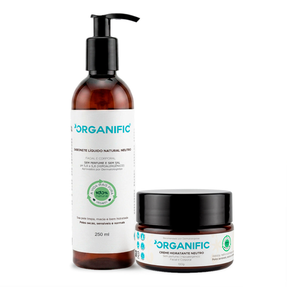 Kit Sabonete Líquido 250ml + Creme Hidratante 100g Natural Neutro Sem Perfume - Organific