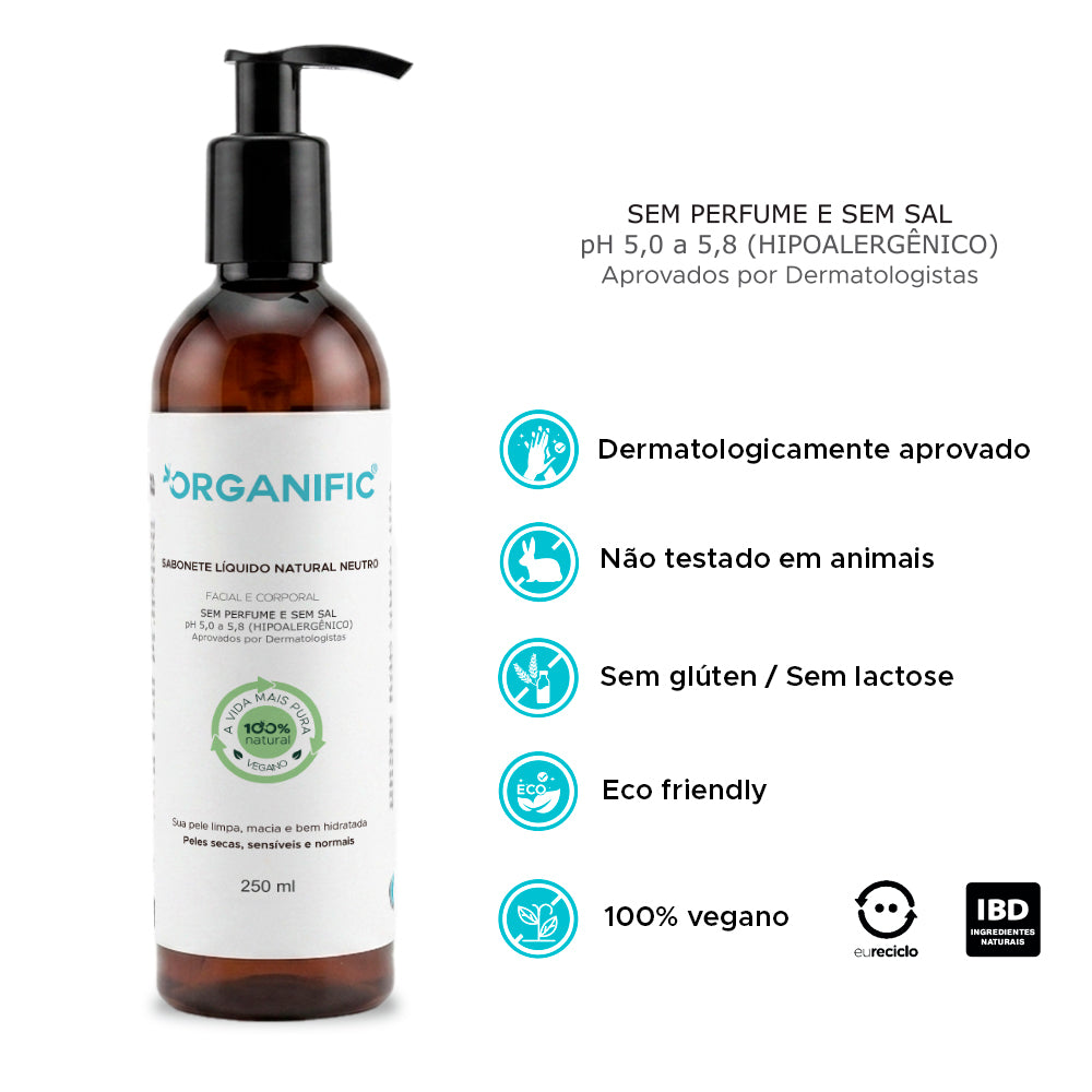 Kit Sabonete Líquido 250ml + Creme Hidratante 250g Natural Neutro Sem Perfume - Organific (Cópia)