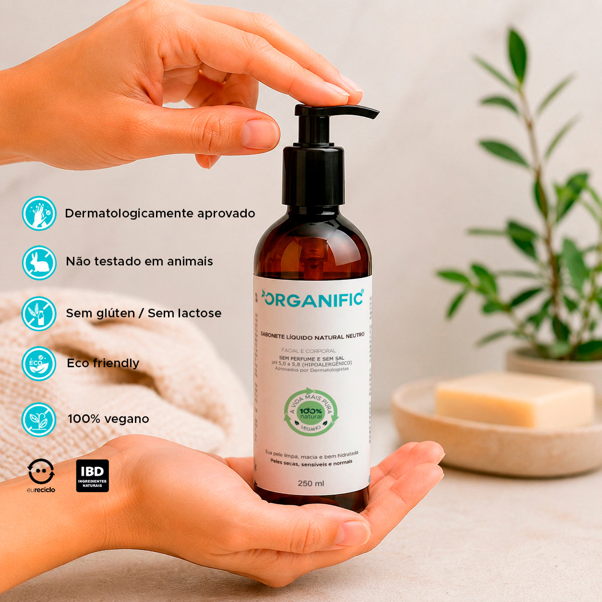 Kit Shampoo + Sabonete Líquido 250ml Natural Neutro Sem Perfume - Organific
