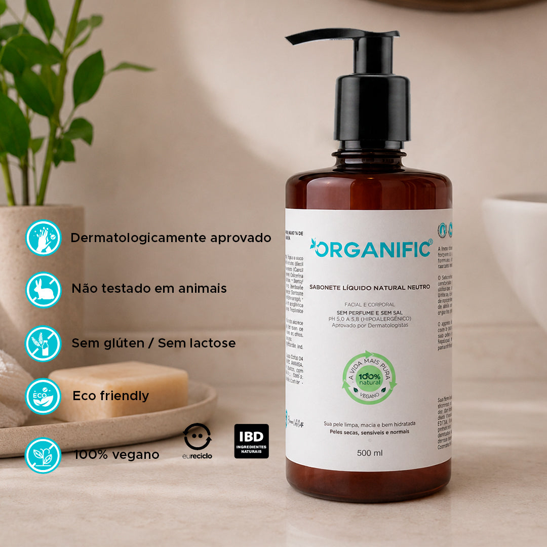 Kit Sabonete Líquido 500ml + Creme Hidratante 500g Natural Neutro Sem Perfume - Organific