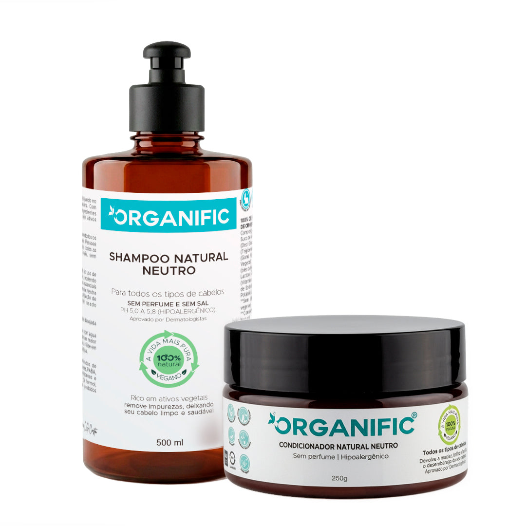 Kit Shampoo 500ml e Condicionador 250g - natural neutro sem perfume, vegano - Organific